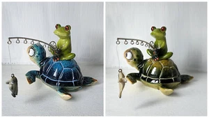 Formano Schildkröte + Frosch "Harry+Freund" Kunststein Glasiert Blau Grün Figur - Bild 1 von 5