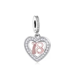 💝 18. Geburtstag Charm 925 Sterling Silber Zahl 18 Herz Liebe Jahrestag Geschenk - Bild 1 von 7