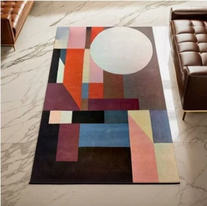 Alfombra de lana acolchada a mano alfombra moderna geométrica | Decoración de sala de estar dormitorio oficina - Imagen 1 de 11