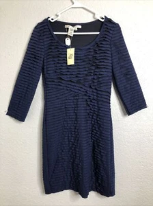 Mini Vestido Max Studio Mujer Azul Rayas Manga Larga Cuello Redondo Nuevo con Etiquetas Talla M - Imagen 1 de 10