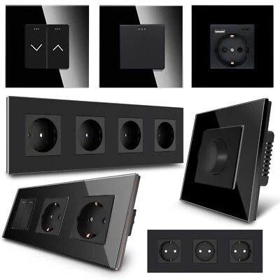 Glas Lichtschalter, Steckdose, Wechselschalter, Dimmer, TV, USB, Türklingel uvm. - Bild 1 von 2