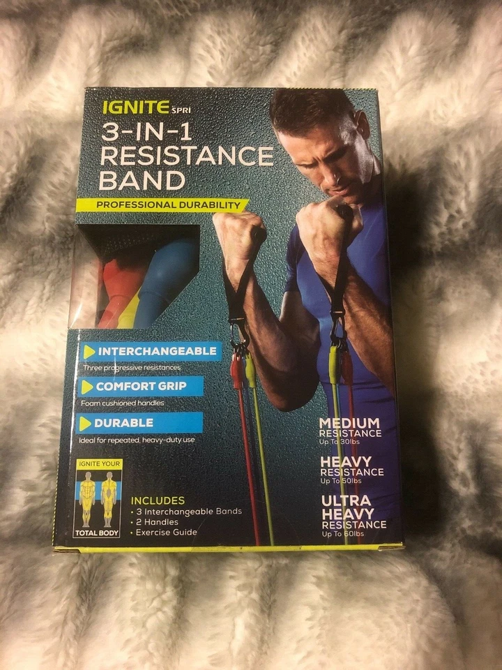 Ignite by SPRI 3 in 1 Resistance Band 3 Bands 2 Handles up to 50lb