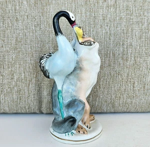 Vintage 50er Jahre UdSSR Sowjet Russland LFZ Lomonossow Porzellan Figur Wolf & Kranich - Bild 1 von 9