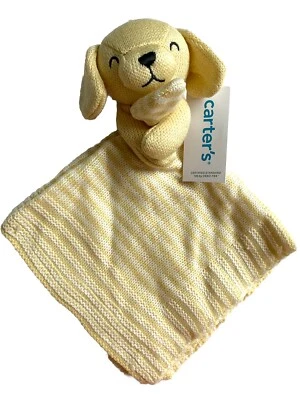 NUEVO CON ETIQUETAS Carters Peluche TEJIDO CACHORRO Perro Manta de Seguridad Amarillo/Bronceado Rayas Lovey Foto 1 de 4