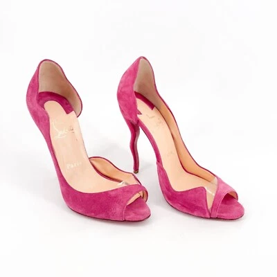 Christian Louboutin Deepik 120 Pumps EU 37.5 US 7.5 Pink Suede Wiggle Heel Shoe - Image 1 of 4