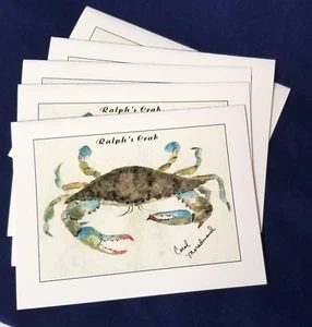 Carol Moradmand Denna 5 TARJETAS DE NOTAS con Sobres "Ralph's Crab" Artista de Mississippi - Imagen 1 de 5