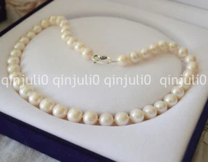 9-10MM PERFECT WHITE ROUND SOUTH SEA PEARL NECKLACE 18'' Tibetan Silver - Picture 1 of 6