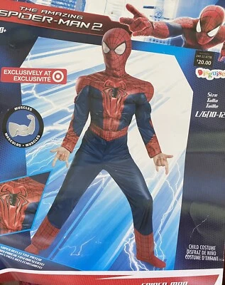 NUEVO Disfraz de Spider-Man 2 grande para niño 10-12 con parche reflectante en el pecho y músculos Foto 1 de 4