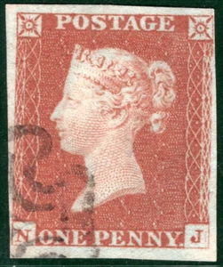 GB QV 1841 PENNY RED SG.8 1d Plate 21 (NJ) *CLEAR PROFILE* BS10 Cat £60+ HPR28 - Picture 1 of 6
