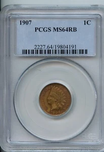PCGS - Indian Cent - 1c - 1907 - MS 64 RB - 2227 - Picture 1 of 2