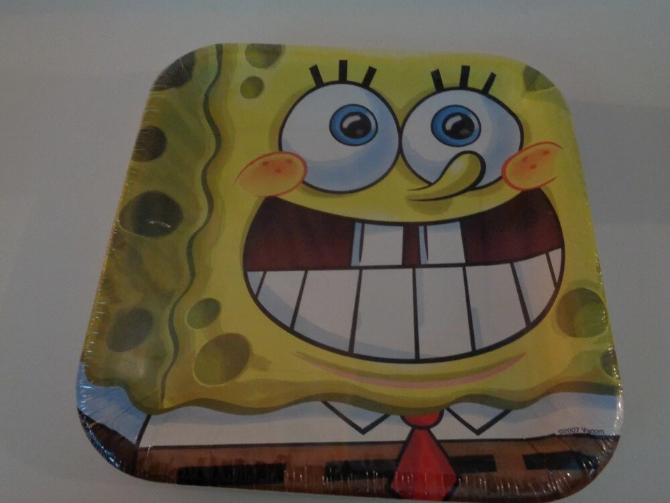 SPONGEBOB ONE PACK 8 ct LARGE DINNER PAPER PARTY PLATES 9" NEW MADE IN USA - Image 1 of 1