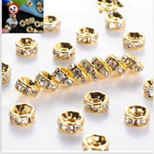 4-12mm Gold /Silver Color Rhinestone Crystal Beads Loose Spacer Beads for DIY 