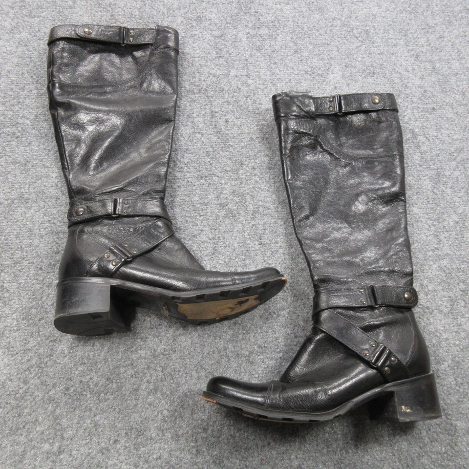 Kenneth Cole 靴子女式 7 黑色皮革 Ruff 足够西侧拉链及膝高 — 第 1/4 张图片