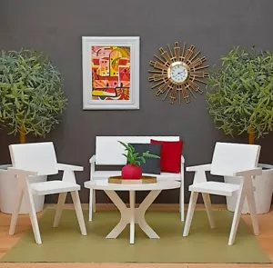 💮white TABLE BENCH & 2 CHAIRS patio GARDEN terrace FURNITURE 1/6 for BARBIE - Picture 1 of 14