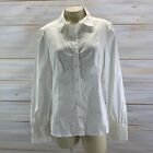 Cue Shirt 14 White Long Sleeve Oxford Button Down Gathered Sleeve Stretchy B108