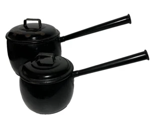 Vintage Judge Enamel Saucepans Cooking Pots Cookware Planters - Black x2 - Picture 1 of 24