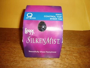 Leggs Silken Mist Control Top Strumpfhose Gr. Q tiefschwarz transparente Spitze neu in Verpackung Vintage $ 0 S/H! - Bild 1 von 4
