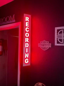 Lighted Sign "RECORDING" 24 inch Aluminum 120V. Remote & Bluetooth - Picture 1 of 10