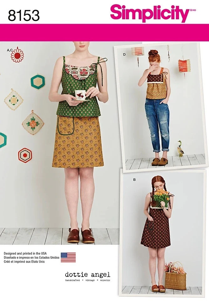 Simplicity 8153 Sz 6-24 BOHO Dress Shirt Skirt Pocket Bow Strappy Pattern - Image 1 of 3