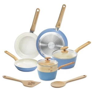 10-Piece Healthy Ceramic Titanium-Infused Cookware Set, Light Blue – Pots, Pa... - Picture 1 of 6