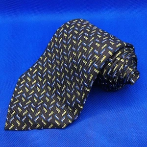 Van Heusen Mens Tie Necktie Black Geometric 100% Silk Tie Hand Made Classic - Picture 1 of 3