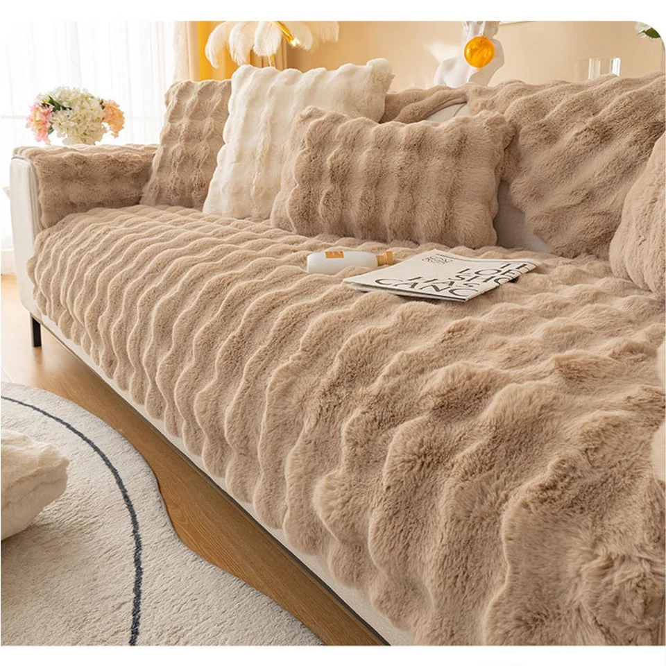 Fundas de sofá gruesas de felpa sintética de piel de conejo 1 pieza antideslizantes cálidas suaves acogedoras C... Foto 1 de 4