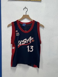 Vintage Tim Duncan Team USA Olympic Champion Jersey youth size Large CROPPED - Picture 1 of 6