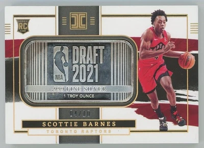 2021-22 Impeccable #4 Scottie Barnes Rookie Silver Draft Logo Gold Jersey #4/10 - Image 1 of 2