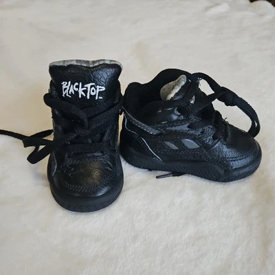VTG Baby Reebok Biker Rocker Basketball Black Leather High Tops “Blacktop” Sz2 - Image 1 of 3