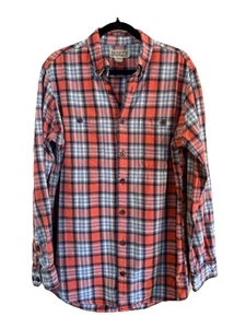 Duluth Trading Men’s Flannel Shirt Blue Orange Plaid Size Large Tall - Trim Fit - Picture 1 of 9