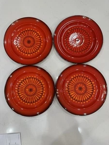 Vintage 1970s Metlox Vernon Medallion Red Poppytrail Dinner Plates. Set Of 4 - Picture 1 of 7