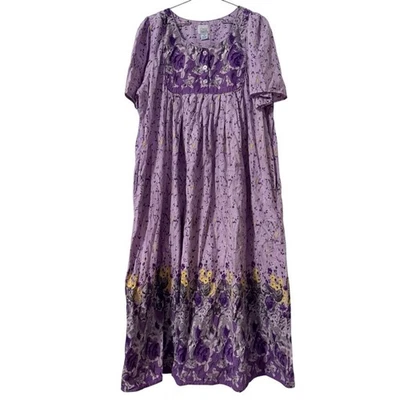 Vintage Only Necessities Purple Floral Muumuu Dress Lounge House Dress 1X Mumu - Image 1 of 4