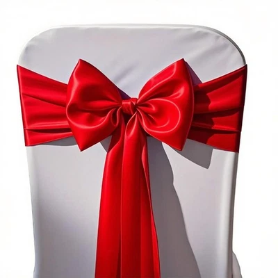 Paquete de 50 marcos de silla de satén para boda lazos rojos bandas de tela de cinta de 7x108 pulgadas... Foto 1 de 4