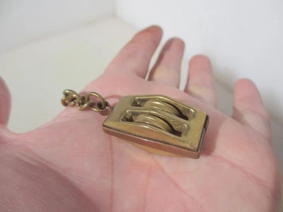 Polia de latão vintage roda haste airer bloco ouro antigo cobre - Imagem 1 de 4