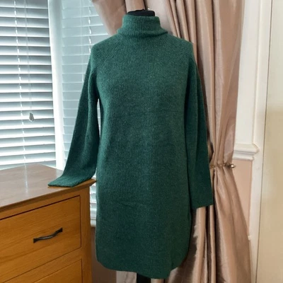 PIECES Green Soft Knitted Roll Neck Long Sleeve Jumper Dress Size 12 NWT RP£34 - Image 1 of 4