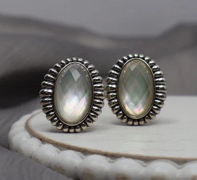 拉各斯纯银白色黄玉和珍珠母耳环 13.04 克 / 0.8 英寸  — 第 1/4 张图片