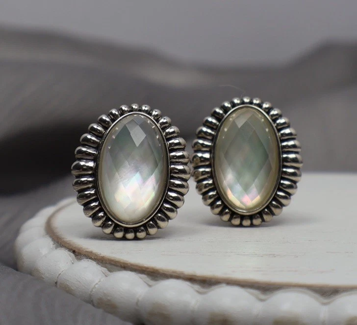 Pendientes Lagos de plata de ley con topacio blanco y madreperla 13,04 G / 0,8 pulgadas  Foto 1 de 4