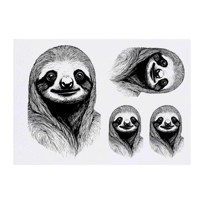 AZEEDA 4 tatuaggi/trasferimenti temporanei 'Cute Sloth Face' (TO00070866)