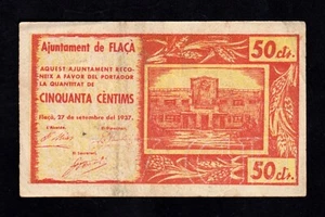 F.C. FLAÇA (GERONA) , 50 CÈNTIMS 1937 , EBC- , SUCIO . - Picture 1 of 2