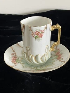 Antico set tazze e piattini Demitasse in porcellana decorata firmato KDM 1897 - Foto 1 di 8