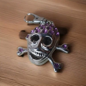 Llavero calavera plata estrás risa joyería abre huesos cruzados hollywood - Imagen 1 de 6
