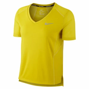 Nike Dry Women’s Running Miler V Neck Shirt.  Yellow. Size X/Small.   AO9668-718 - Picture 1 of 2