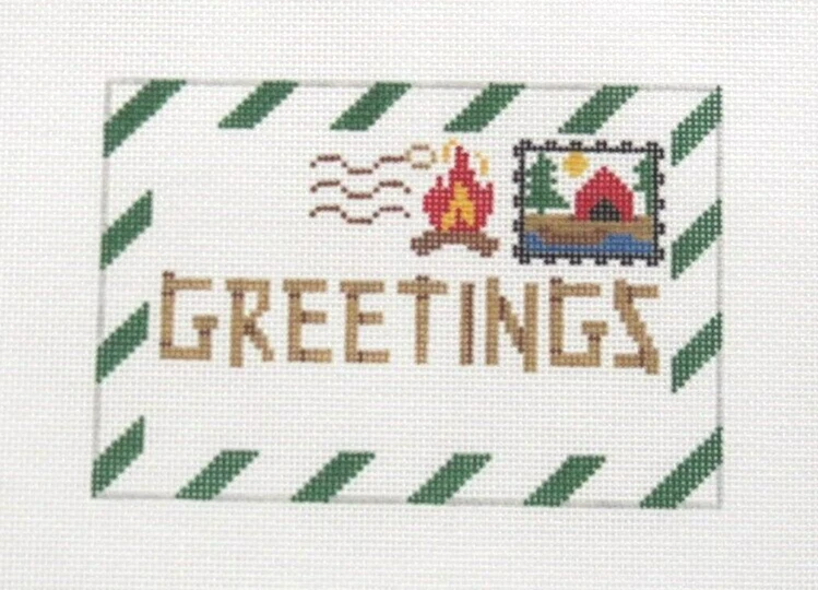 Rachel Donley Camping Greetings Handpainted Needlepoint Canvas 318b - Image 1 of 1