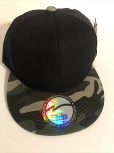 Snapback Hat with Green Camo Bill Black One Size Fits All  - Picture 1 of 6