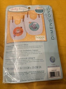 Dimensions Stamped Cross Stitch Happi Woodland Bibs Owl/ Raccoon-NEW/SEALED - Picture 1 of 3