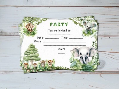 Set of 4 Jungle Safari Party Invitations & Envelopes - Image 1 of 2