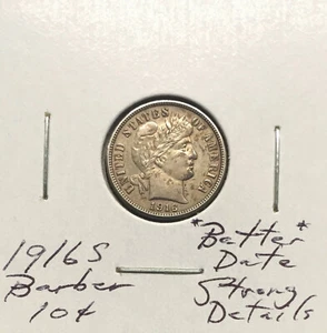 1916 S Barbiere DIme ~ *Data migliore* ~ Moneta fortemente dettagliata - Foto 1 di 2