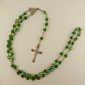 Silver Catholic rosary w/ 6mm faceted green Czech glass beads, Christian, Jesus - Picture 1 of 4
