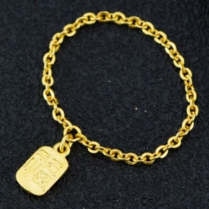 999 Pure 24K Yellow Gold Ring Women Fu Charm Solid Rolo Link Band Ring US 7 Gift - Picture 1 of 4