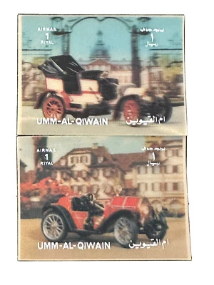 Emiratos Árabes Unidos correo aéreo 1 coche 3D rial (2) estampillas 1972 Umm Al Qiwain Quwain Foto 1 de 4